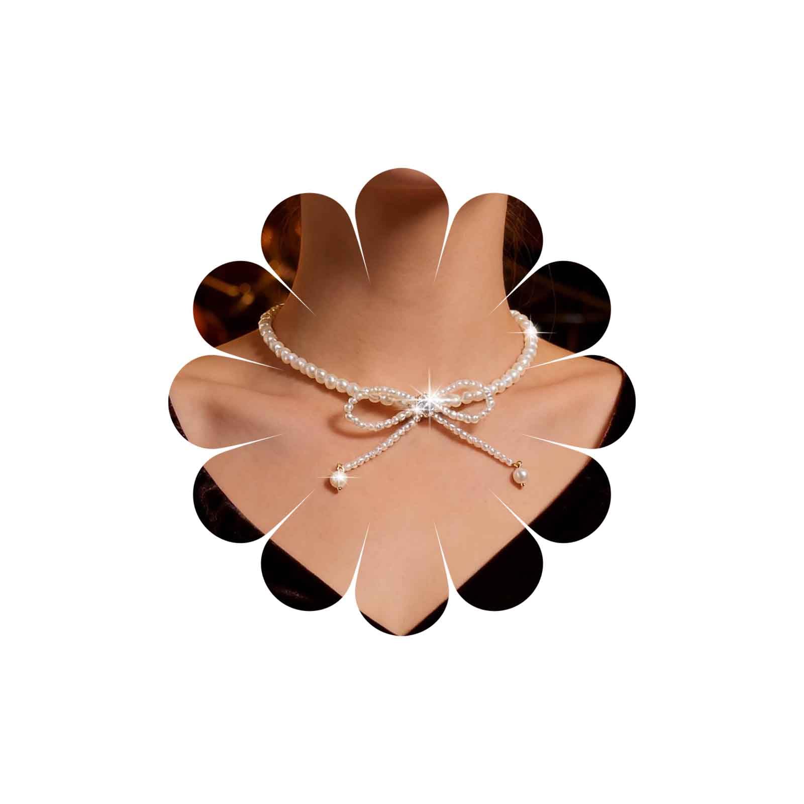 Collana Girocollo Vintage Con Perle Finte Intrecciate E Catena - Placcata Oro, Gioielli Moda Per Donne E Ragazze - 4
