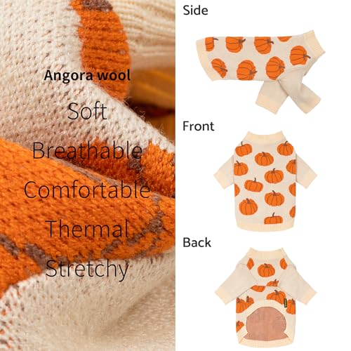 Image of Fitwarm Pumpkin Dog Sweater, Thanksgiving Outfit for Small Dogs Boy Girl, Pet Outfit, Orange, Beige, XL