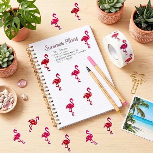 Image of Summer Glitter Flamingo Sticker - 1000 Pcs Waterproof Self Adhesive Sparkle Bird Decals Bright Printing for Laptop Water Bottle Scrapbook Suitcase Party Favor DIY Craft Gift Wrapping