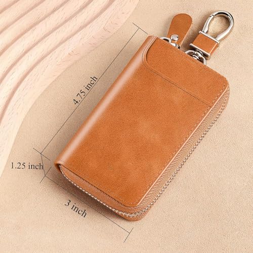 Image of Leather keychain Holder Pouch, Leathers key cover, Leather Key Case Wallet with 6 Hooks & 1 Keychain /Ring, Soft Strong and Compact Organiser For Men or Women (Size 12 x 7 cm)