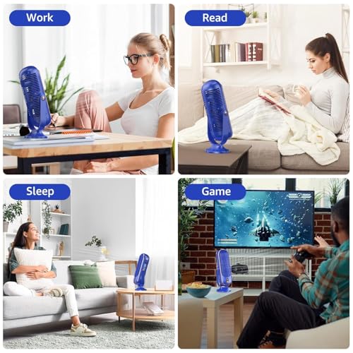 Image of WOOMZY 4000mAh Rechargeable Desk Fan, Wireless Portable Table Fan for Home, USB Charging Battery Fan 5 Speed for Brushless Motor Silent Tower Fan Quiet Personal Fan for Office, Kitchen (Blue)