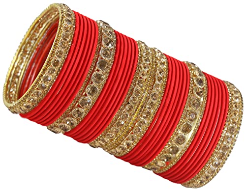 Image of NMII Non-Precious Metal Base Metal and Studded Zircon Gemstone and Matte Finish Worked Bangle set for Women /Girls