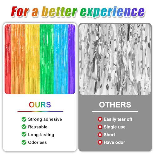 Image of Crosize 4 Pack 3.3 x 9.9 ft Rainbow Foil Fringe Curtains