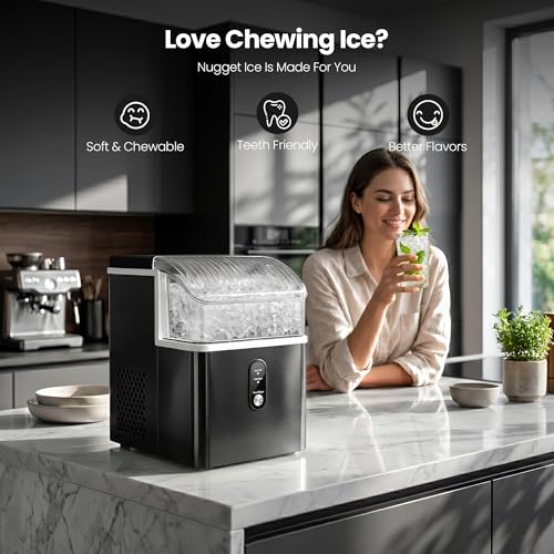 Image of Crzoe Nugget Ice Maker Countertop, 35Lbs /Day, Ice Machine Countertop with Basket and Scoop, Ready in 7 Mins, Portable Ice Maker with Self-Cleaning, Perfect for Home /Office /Party /Bar (Black)