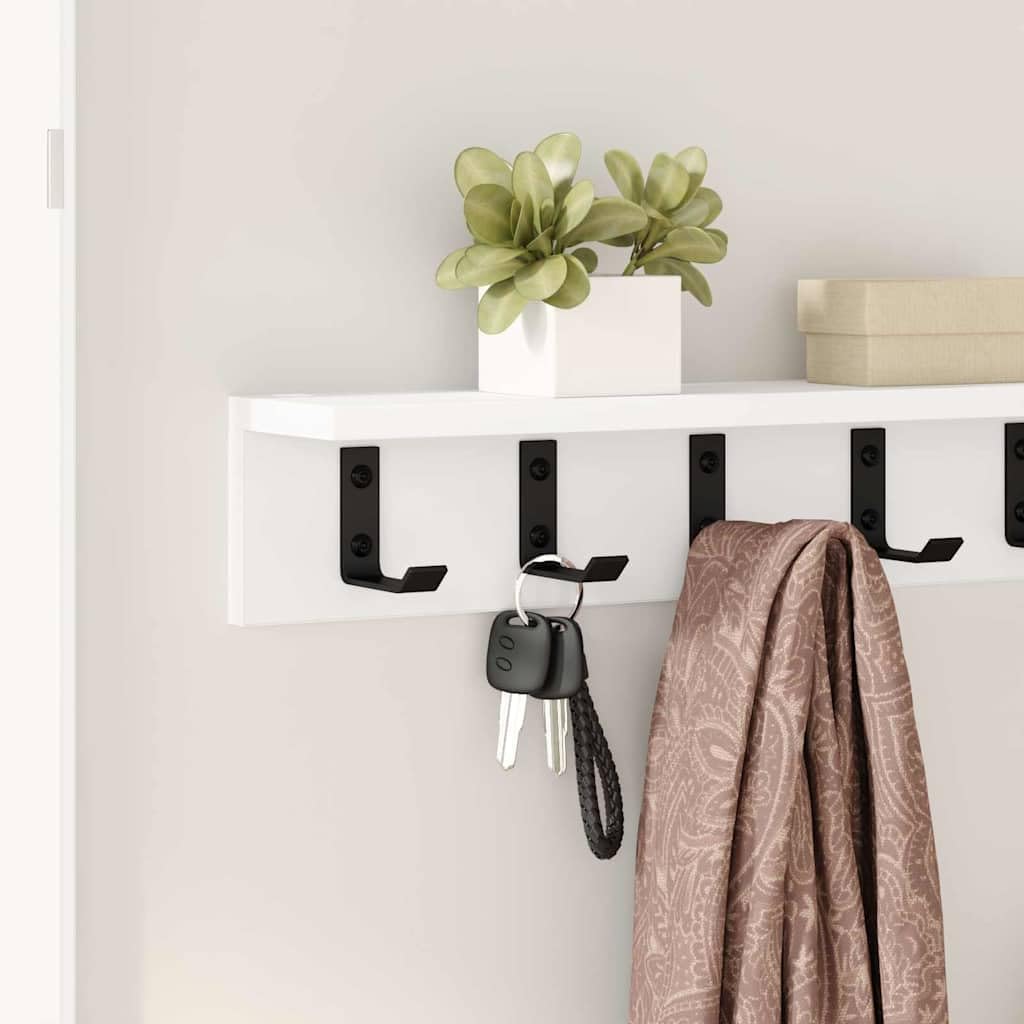 Hothingwell Porte-Manteau Mural Blanc 60 cm, Bois d'ingénierie, Design Moderne avec Crochets et étagères pour Manteaux, Chapeaux et Sacs, Rangement Mural Gain de Place pour Couloir, Facile