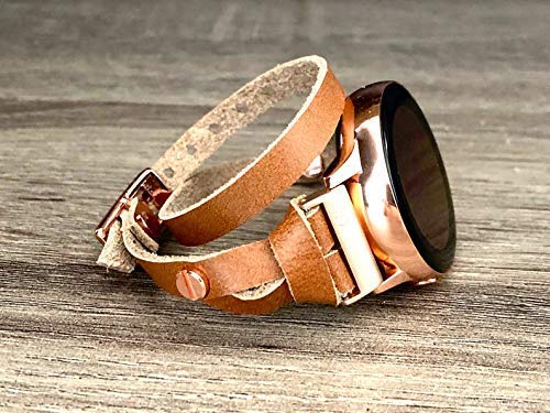 Miniatura 2 de Light Brown Leather Rose Gold Jewelry Band for Samsung Galaxy Watch 42mm Handmade Double Tour Wrap Thin Strap Bracelet Women Fashion Adjustable Size