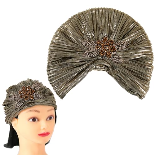 EULAPGOE Gorro Turbante para Mujer Pañuelos Elástico de los años 20 con Broche de Cristal con Pliegues para Fiesta de Cóctel Gatsby de 1920s Festival Vintage(Estilo 1)