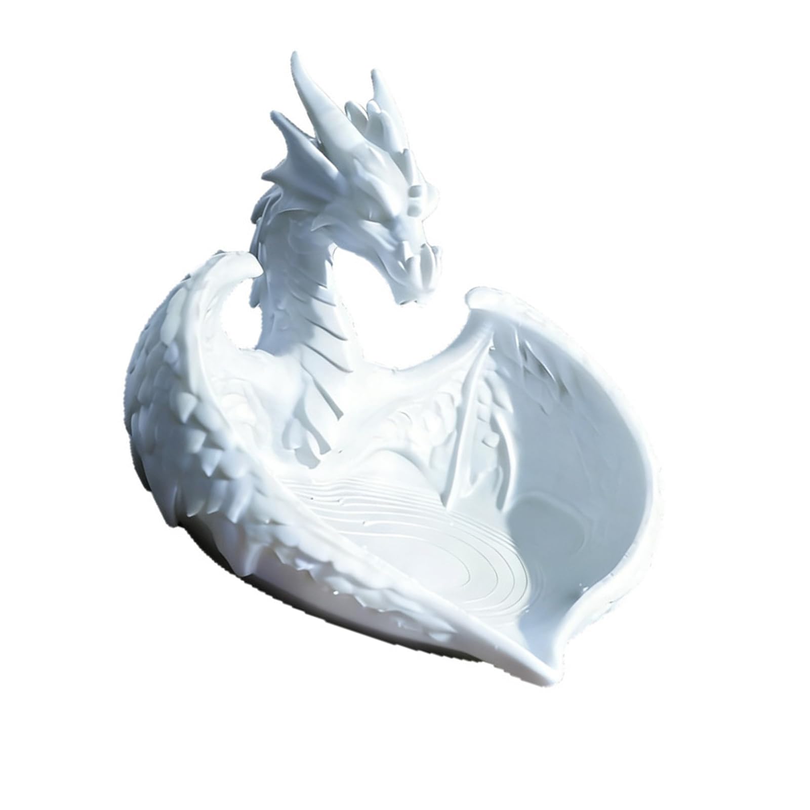 alloneslife Dragon Figurine Trinket Tray 3D Printed White Catchall Plate for Jewelry and Small Accessories, Decorative Storage for Dresser, Desk, Shelf and Countertop