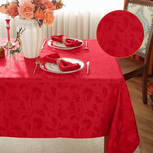 MATIRUG Christmas Tablecloth Rectangle 52x70,Wrinkle Free,Spillproof Winter Jacquard Table Cloth for Xmas New Year Holiday Dinner,Red – Image 8