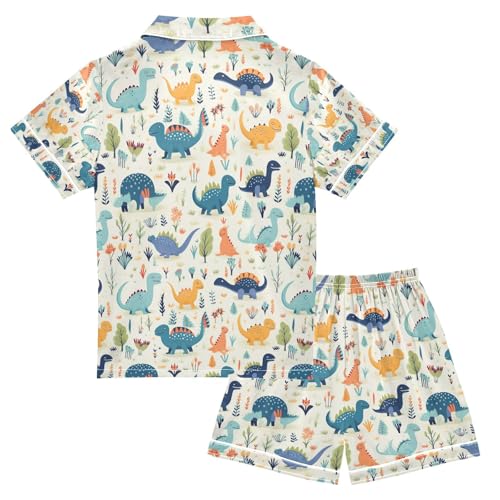senya Animal Dinosaurs Satin Summer Pajama Sets Silk Short Sleeve Button Down Sleepwear2