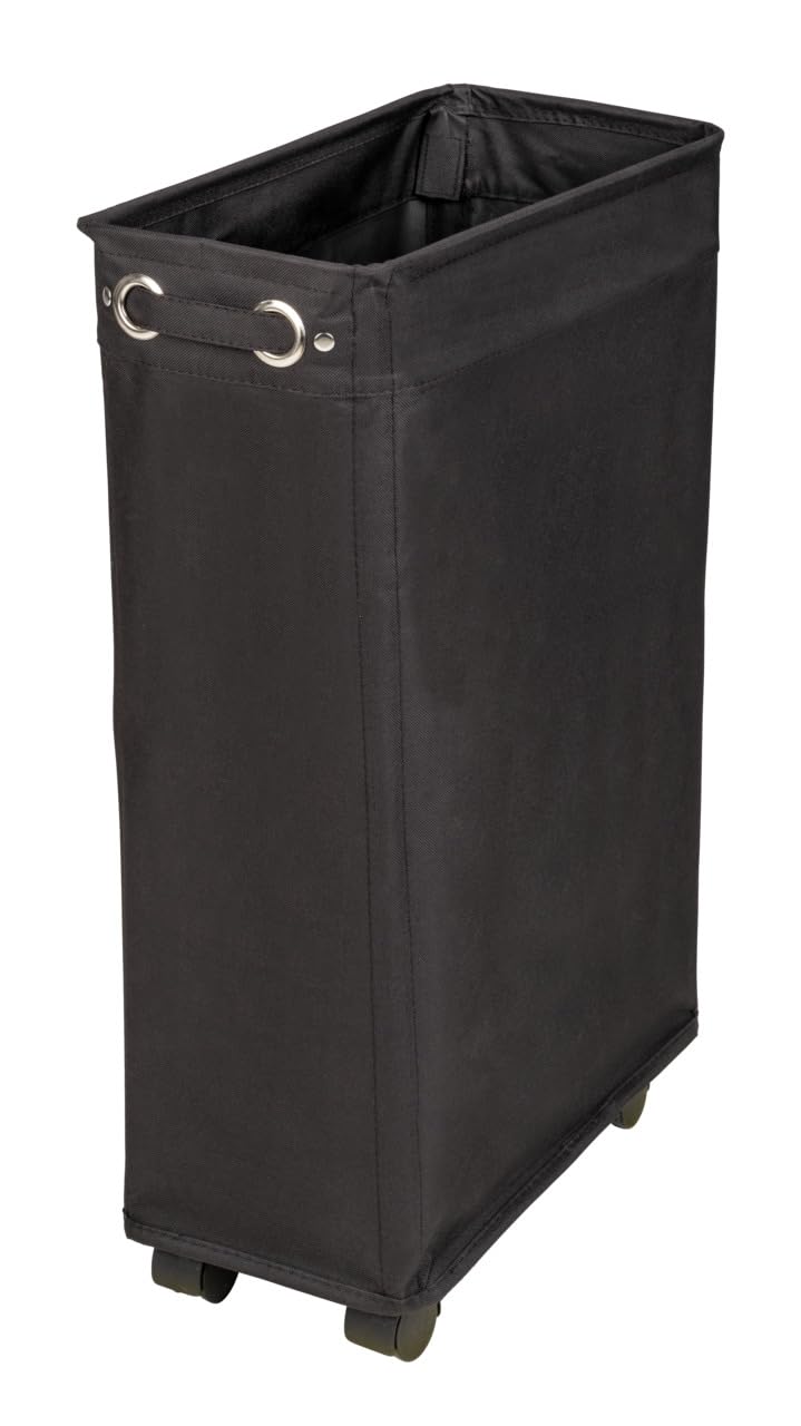 WENKO Laundry bin Corno Black, stable slim laundry basket with four smooth-running castors & lid, narrow bamboo laundry collector made of 100% polyester, capacity 43 L, (W x H x D): 18.5 x 60 x 40 cm
