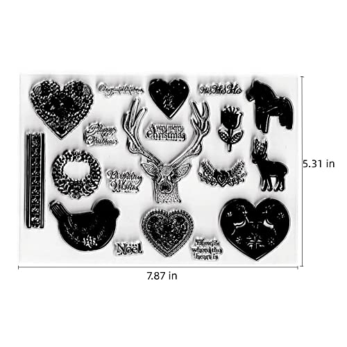 Bird Flower Leaves Love Heart Clear Stamps Christmas Elk Pattern Transparent Seal Stamps For Holiday Card Making Decoration And Diy Scrapbooking Album Diy Crafts #TOP1
