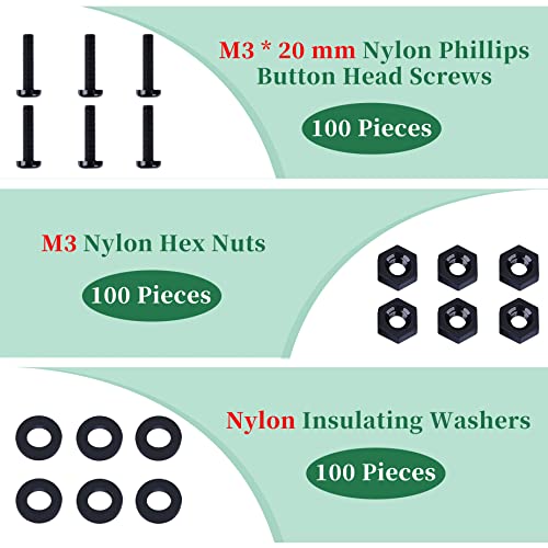 Pzsmocn 300 Pieces/100 Sets M3*20 mm Plastic Black Nylon Cross Round Head Screw Hexagonal Nut Combination Kit - Image 3