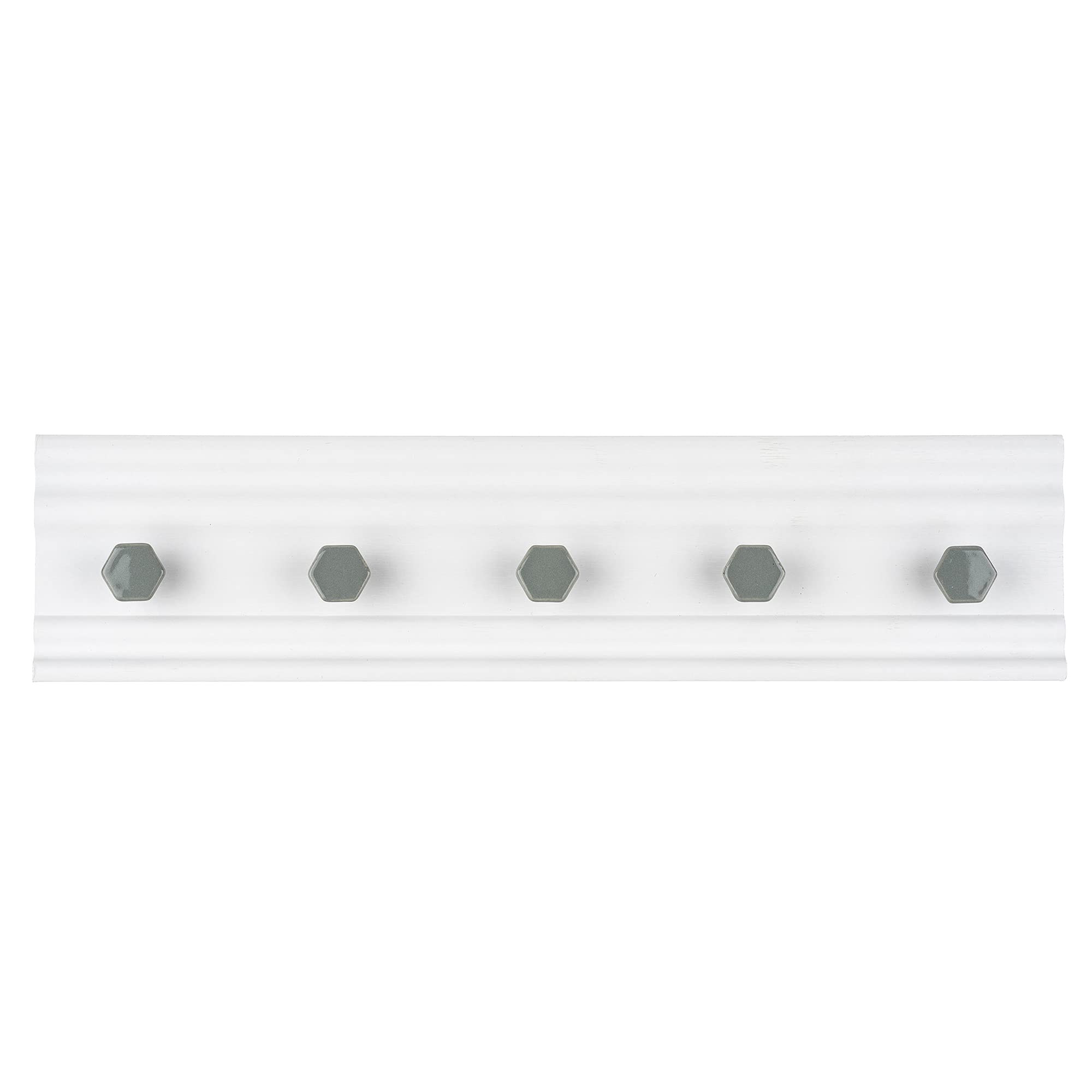Livivo Grey,White 5 Hook Grey Hexagon Wall Mounted Rack Wood For Clothes Jackets Towel Robe Purse To Be Used In Hallway Bedroom Cloak Room - White & Grey (5 Hook)