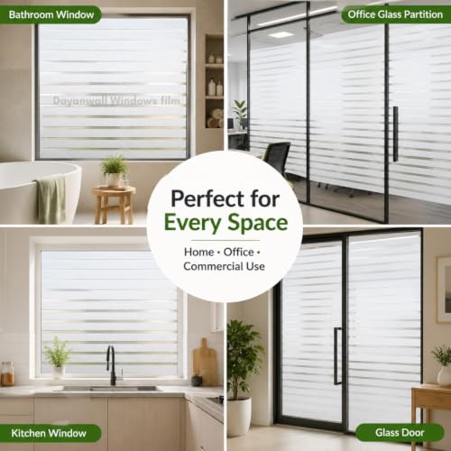 Image of Self Adhesive Window Privacy Film for Glass Windows & Doors | UV Blocking, Heat & Glare Reduction | Decorative Frosted Glass Film Easy to Apply (Frosted White Stripe, 24X100 Inch)