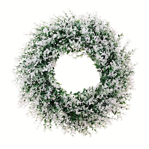 ZHAPEG Corona artificial de hojas blancas y verdes para puerta delantera, corona de primavera para puerta delantera, granjas, jardín, decoración de boda