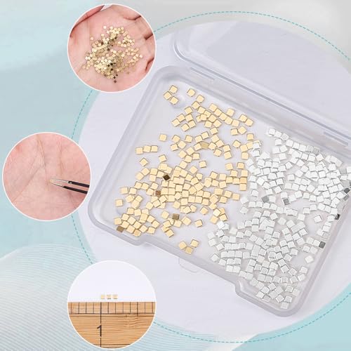Image of Beebeecraft 1 Box 500Pcs 24K Gold & 999 Fine Sterling Silver Plated Brass Solder for Jewelry Making 2 x 2mm Easy Welding Soldering Precut Chips Tiny Square Low Temp for Jewelry Making Repair