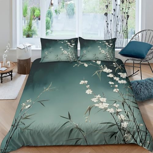 Housse de couette fleurs blanches imprimé 3D linge de lit microfibre 220x240 - 2