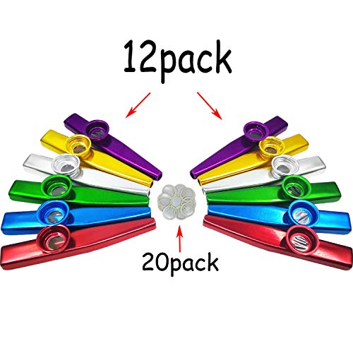 Fartime 12 Pcs Metal Kazoos with 20Pcs Kazoo Flute Diaphragms,Good Gift for Kids,A