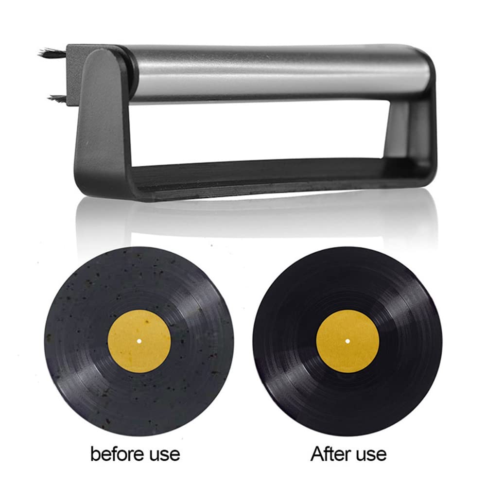 Kqcibz Anti-Static Vinyl Record Cleaner Brush, Cleaning Brush for Vinyl/LP Records and Speakers, black&silver, 500261592