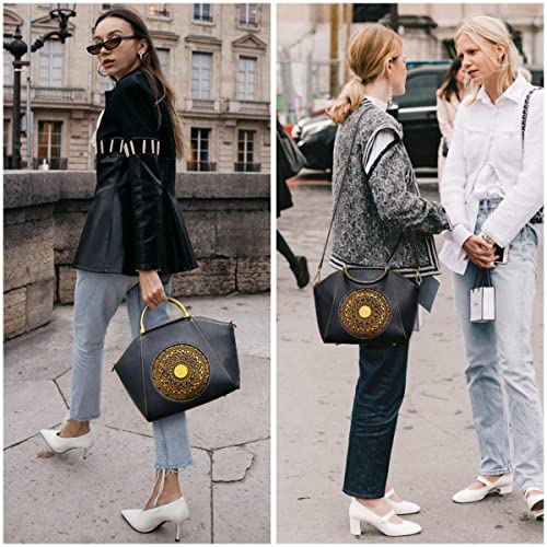 Genuine Leather Handbags For Women, Organizer Top Handle Satchel Vintage Embossing Totem Shoulder Bag #TOP1