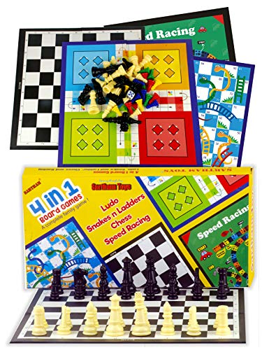 SARTHAM 4 in 1 Board Games for Kids - Ludo, Snake and Ladder, Che...