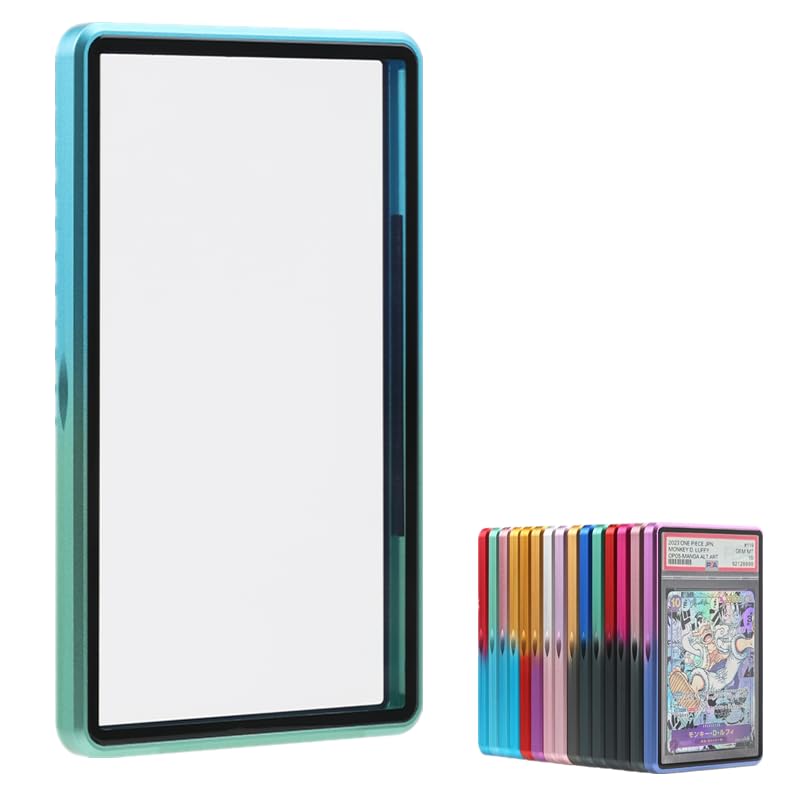 Gradient Color for 35pt PSA & CGC Premium Graded Magnetic Trading Card Protector,One Touch Card Holder UV Protection Slab Bumper Guard,Scratch Resistant Aluminum Frame Card Storage (Blue+Green)