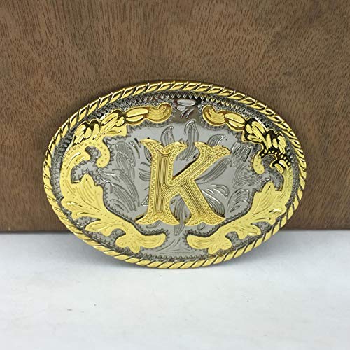 ZHANGWW Wolf Western Flower Letter K Cowboy Belt Buckle 03702-K Gold with Silver Finish 4cm Width Loop -Default,a Cover