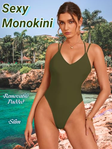 Image of ShawGobow Sexy Swimsuit for Women,Backless Scrunch Butt High Cut Monokini,One Piece Cheeky Bathing Suit Beach Pool Party