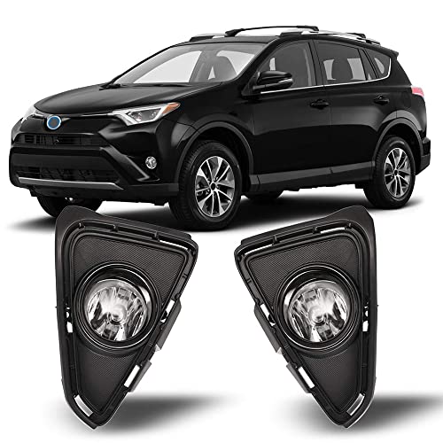 CPW OEM Fog Lights Assembly Fit For 2016 2017 2018 Toyota RAV4, Driver & Passenger Driving Fog Lamps Replacement w/ H11 Halogen Bulbs + Wiring Harness + Switch (Black Housing Clear Lens)