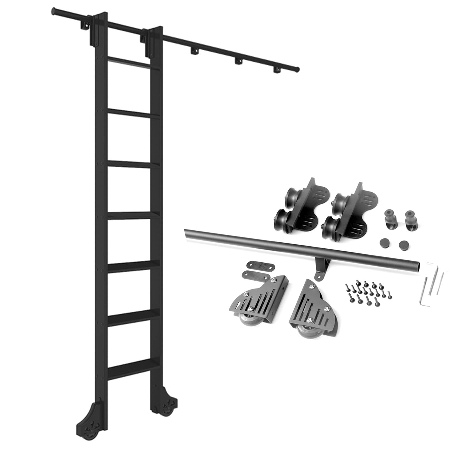 Kit de quincaillerie pour échelle coulissante en acier premium avec rail de grange rond
