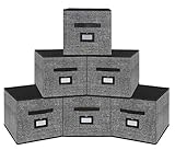 Onlyeasy Cloth Storage Bins - Foldable Cubes Organizer Container Basket Drawers with Leather Handles and Label Holders for Bedroom Closet Toys Cubby Bookcase, 10.5