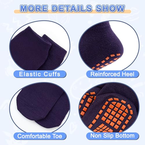 SkiBeaut 6 Pairs Kid Grips Socks Youth Non Slip Child Grippers Socks Young Boys Girls Teen Team Athletic Socks for Age 2-133