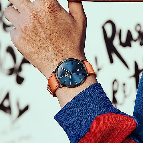 Image of OLEVS Mens Watches Minimalist Ultra Thin Fashion Casual Analog Quartz Date Watch Waterproof Slim Simple Big Face Dress Wrist Watch with Retro Leather Band for Men