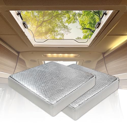 Jokuye 2 Pack RV Vent Insulator 14x14x3 Skylight Cover with Reflective Surface Universal Energy Saving Sunroof Shade for Camper Trailer Vents