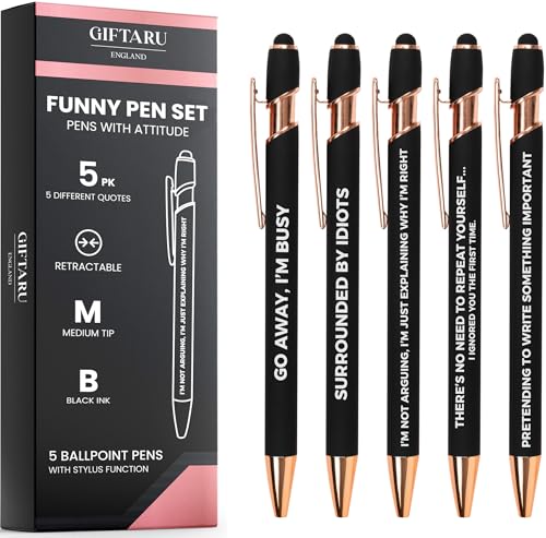GIFTARU Funny Pens Pack of 5 Novelty Pen Set Birthday Gift Gift for Work Colleagues Cheeky Office gifts for friends her Rude Swearing Pens Sarcastic Ballpoint Pens for women and men (Rose Gold)