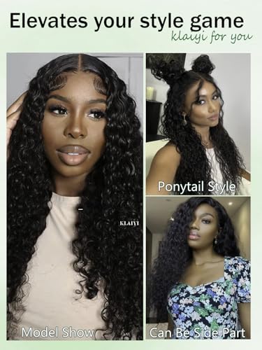 Image of KLAIYI Pre Everything 13x4 Glueless Wig Water Wave Mix Jerry Curly Pre Cut Lace Front Wigs Human Hair Pre Plucked Pre Bleached Bye Bye Knots 3S Ready To Wear and Go Wig with Baby Hair Put on Go 18Inch