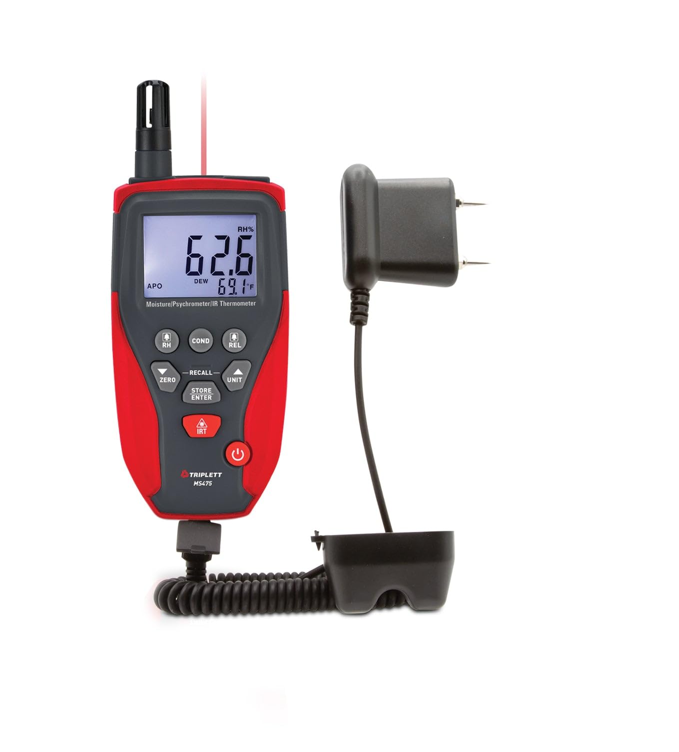 Triplett MS475 Moisture Meter, Psychrometer, IR Thermometer with Built-in Humidity/Temperature Probe