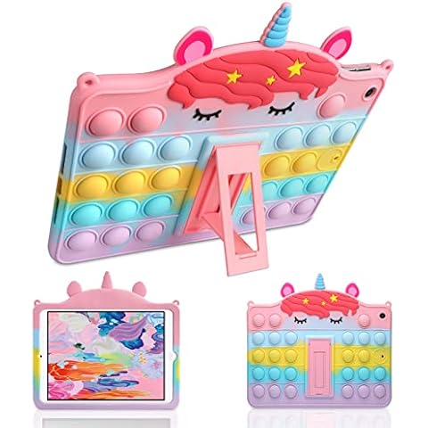 Vunake Pop On It Fidget Case for iPad 6th Generation/iPad 5th Generation/iPad Air 1 Case with Kickstand iPad 9.7 Case Kids Silicone Protective Case Cover for iPad 9.7 Inch 2018/2017/2013 - Unicorn Cover
