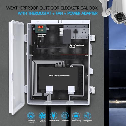Image of Outdoor Electrical Box, Waterproof Electrical Junction Box IP65 ABS Plastic Enclosure with Fan & Thermostat, Mounting Plate and Hinged Lid (18.1 inch Hx 12.5 inch L x 6.3 inch W)