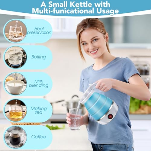 Image of COLBEX Travel Kettle Electric Small Foldable Portable Kettle,Silicone Collapsible Heating Water Boiler Tea Pot for Camping,Easy for Storage with Separable Power Cord (Assorted Color)