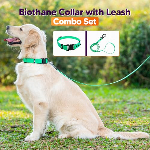 Image of Adil'S Waterproof Leash and Collar Combo Set - Adjustable & Breathable Biothane Collar with Leash Suitable for Medium & Large Size Dogs (Lease 5Ft), Forest Green, L