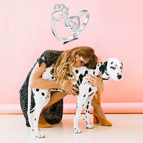 Beilin Pet Lovers Paw Print Love Heart Rings 925 Sterling Silver Adjustable Rings Sweet Pet Animal Jewelry We Are Family Love Dog Cat Claw Ring(Heart Paw Ring) #TOP1