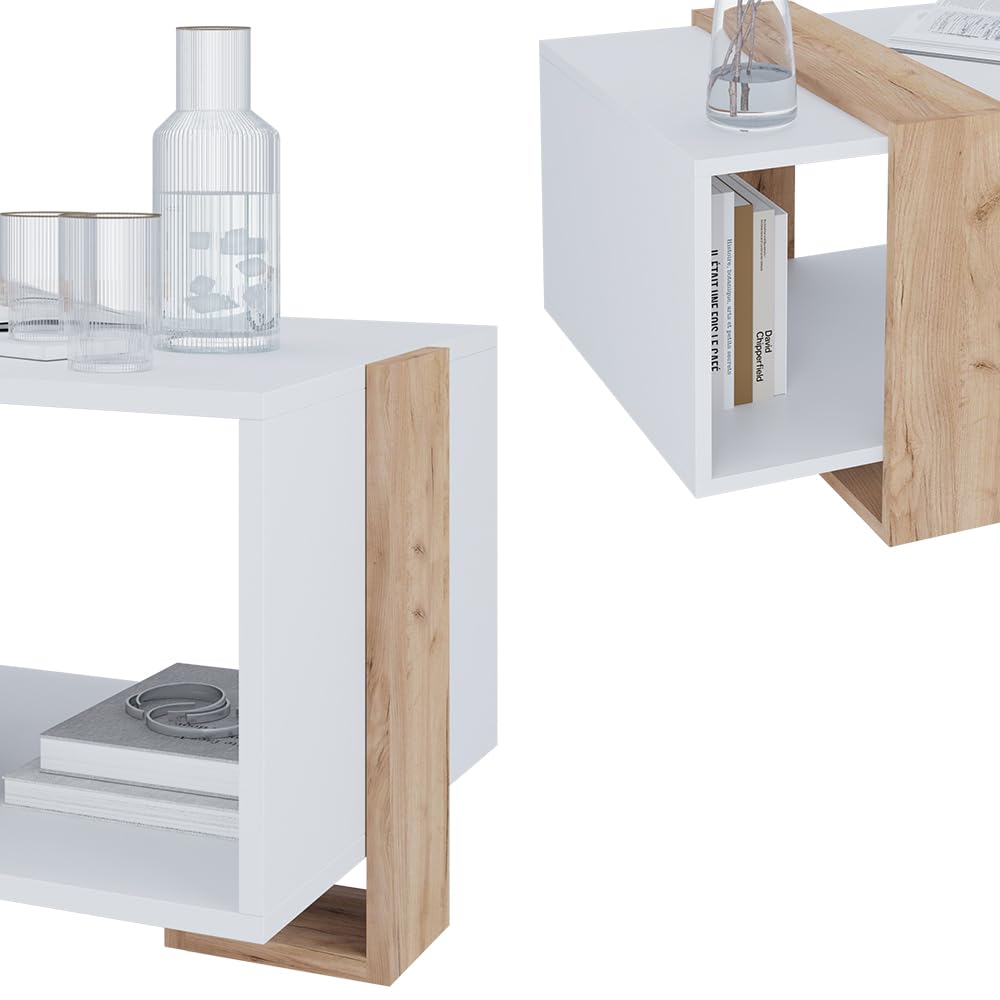 Vicco Couchtisch Aven, Weiß/Goldkraft Eiche, 91.5 x 52 cm | mit zusätzlicher Ablagefläche für Bücher und Zeitschriften