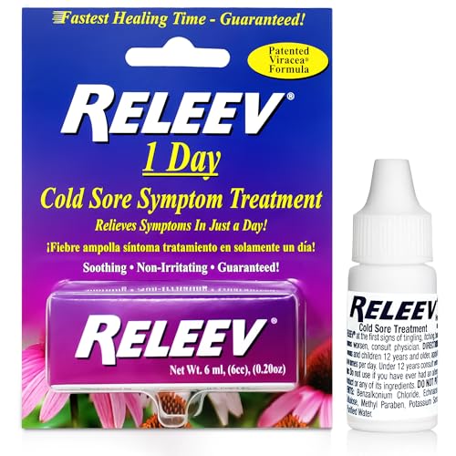 Releev 1Day Cold Sore Treatment Liquid Fast-Acting Soothing of Pain and Itching Topical Care for Fever Blisters & Lip Sores 0.2 Ounces