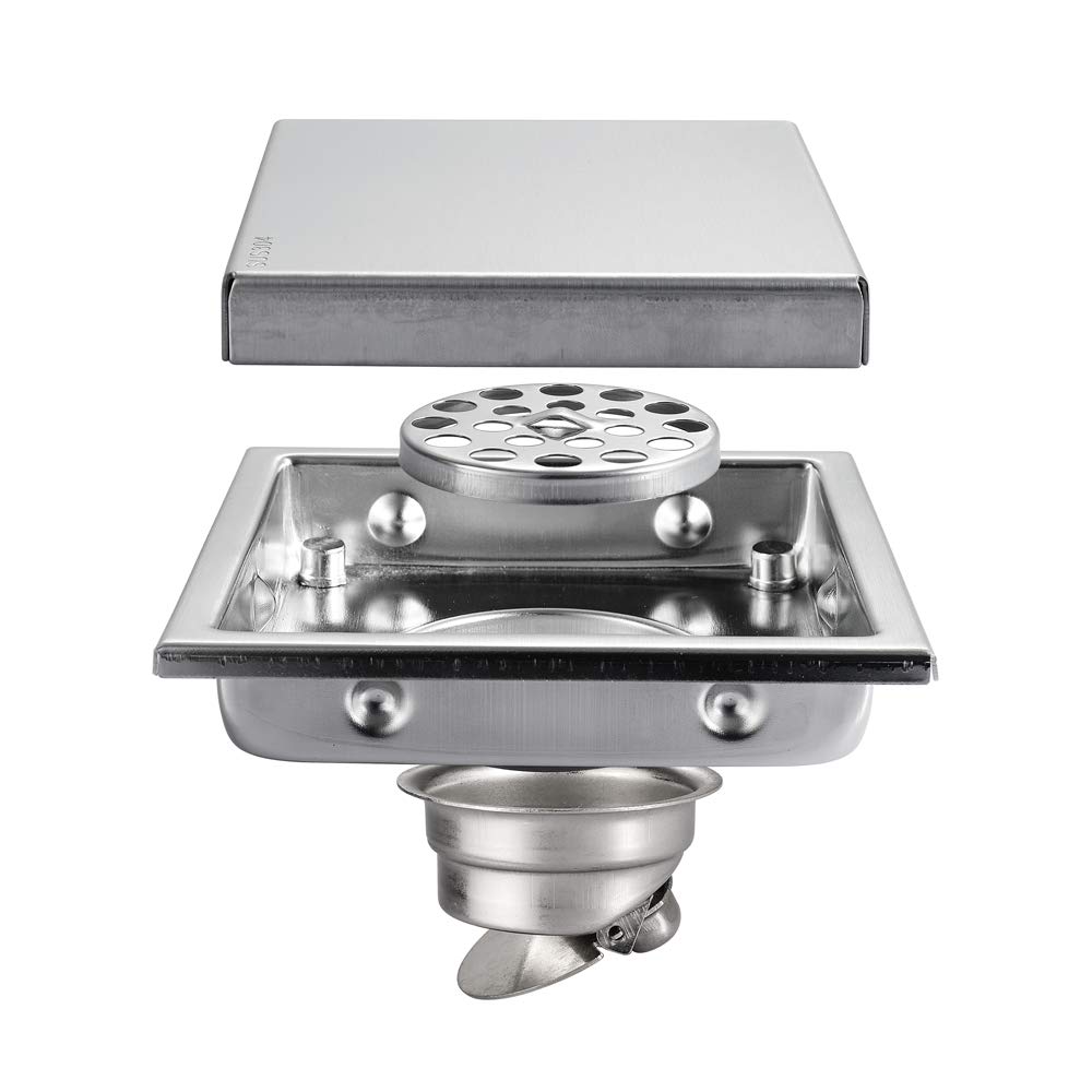 Siphon de sol salle de bain drain de douche inox 304 brossé 150x150 mm