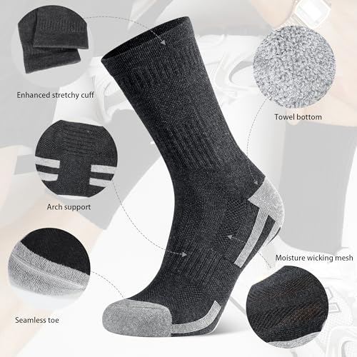 Men's Cotton Crew Work Socks, 3 Pairs Cushioned Moisture-Wicking Athletic Socks for Hiking Sports Running2