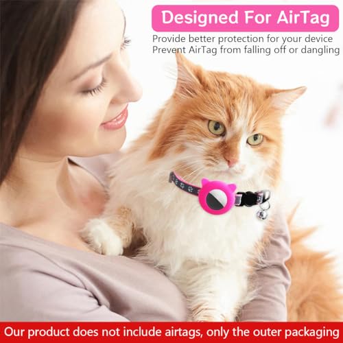 Image of Qpets Pink Cat Collar With Silicone Airtag Holder, Reflective Airtag Case Cat Collar With Bell Quick Release Adjustable Cat Collar For Small Cat Kitten (8.6-10.8 inch, Without Air Tag),27.5 Cm