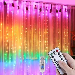 Anpro 280pcs LED Curtain Lights Colorful - 3 x 2.8M, Remote Control, 7 Colors, 8 Light Modes with USB DC5V Power Supply, Suitable for Wedding,Party, Garden,Bedroom, Indoor and Outdoor Decoration