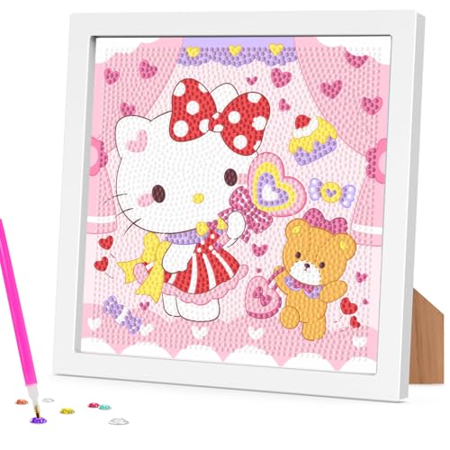 Image of PATPAT DIY Diamond Painting Art Kit for Kids 7 inches Cute Hello Kitty Diamond Painting Art with Wooden Frame DIY Diamond Painting Art Desk Decoration Art Craft Gift for Kids